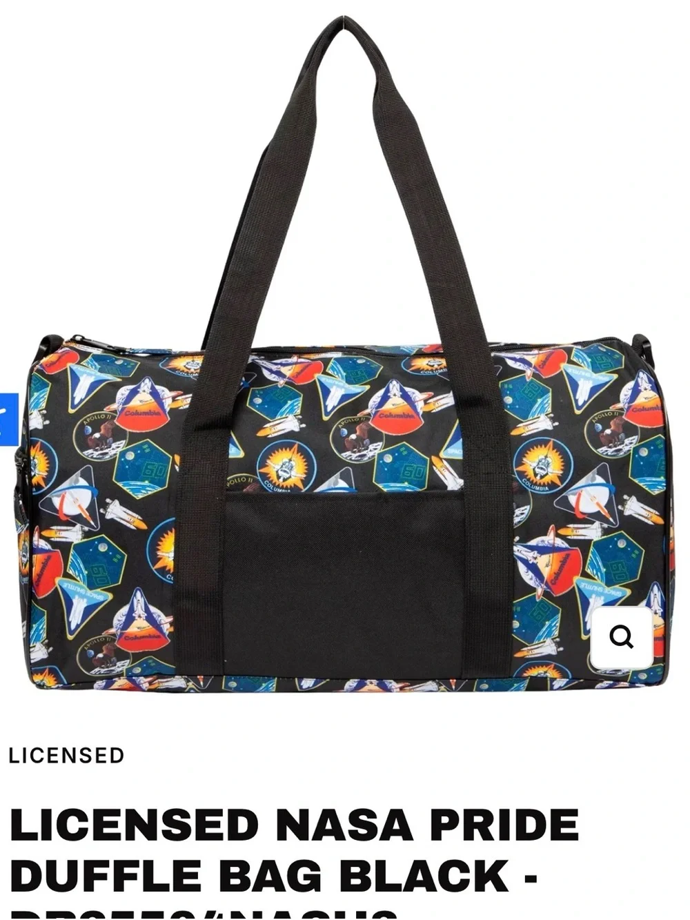 NASA Licensed Black Graphic Duffel Bag